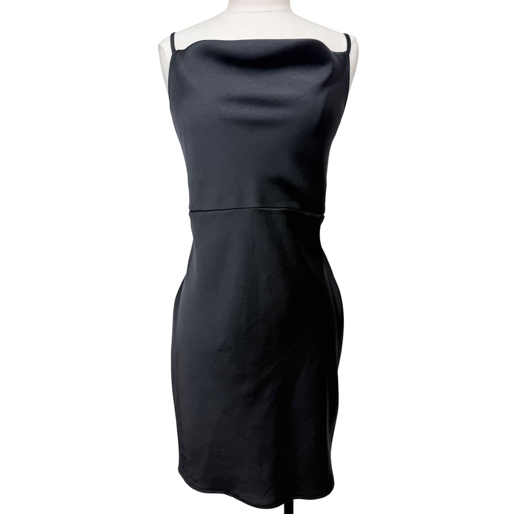 Altar'd State Dress Womens M Black Satin Cowl Neck Tie Back Camara Z44
